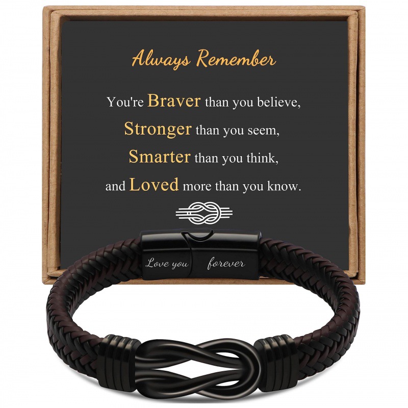 11:Engraved love you forever always card leather bracelet