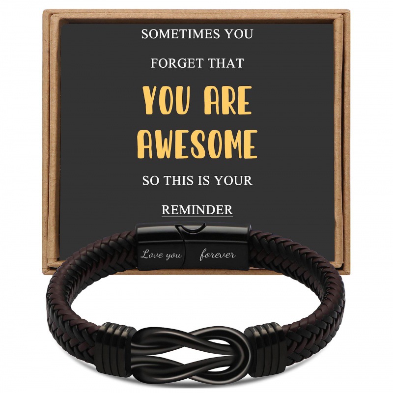12:Engraved love you forever you are awesome card leather bracelet