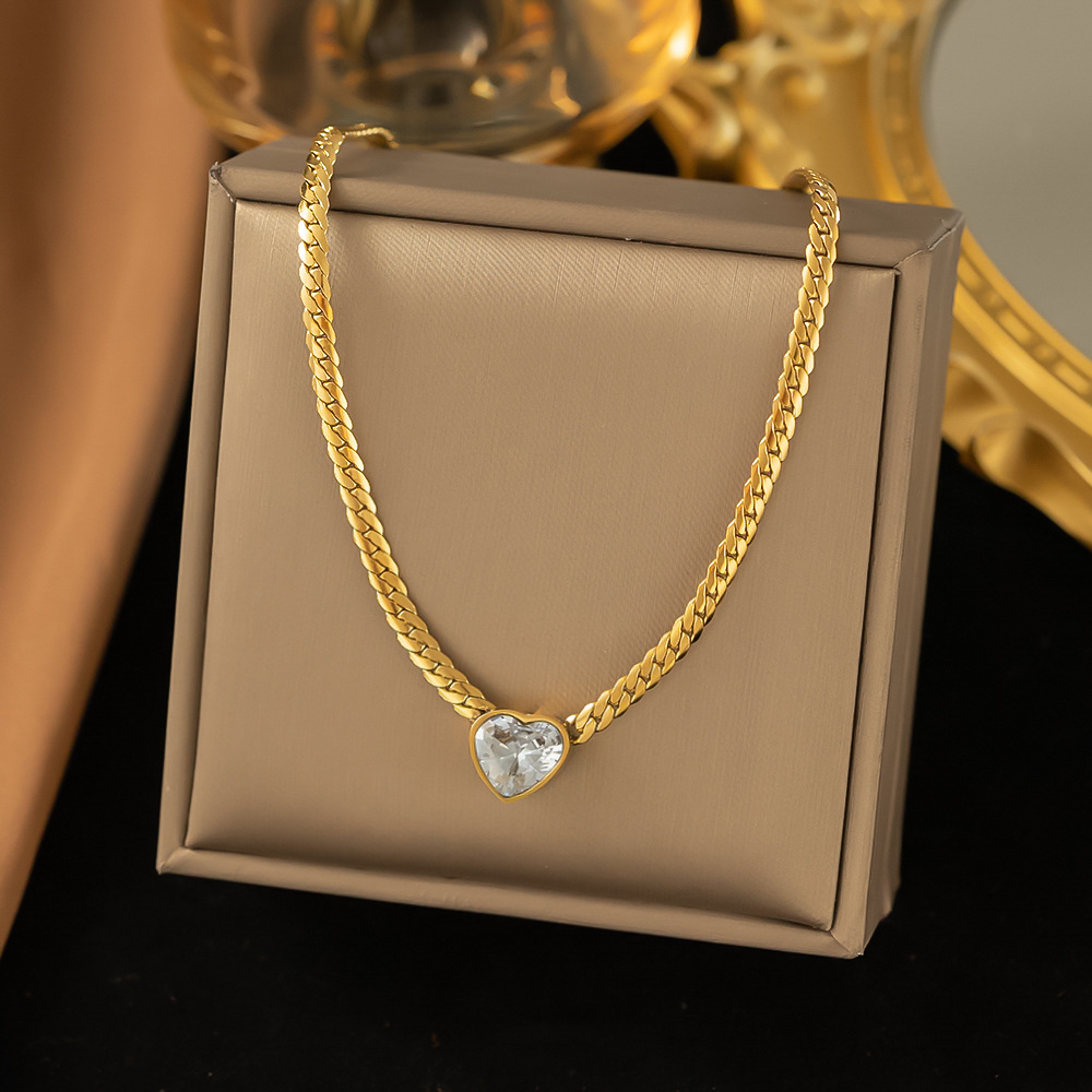 1:[XLH1229] Heart white diamond necklace gold