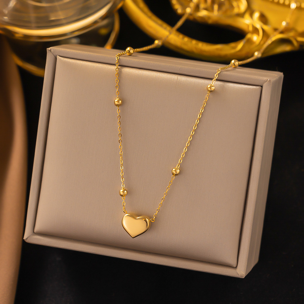 1:【XLH205】Heart-shaped ball chain necklace gold