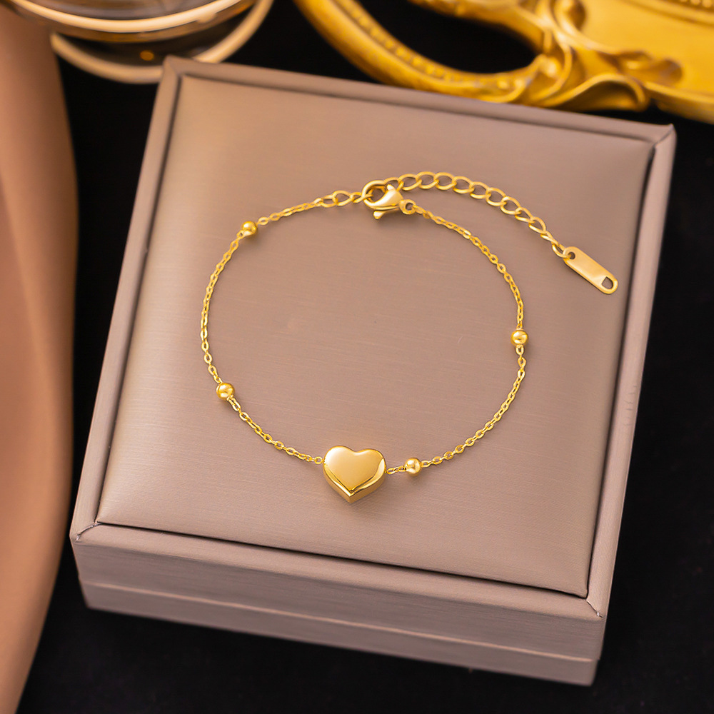 2:[SLE22] heart-shaped ball chain bracelet gold