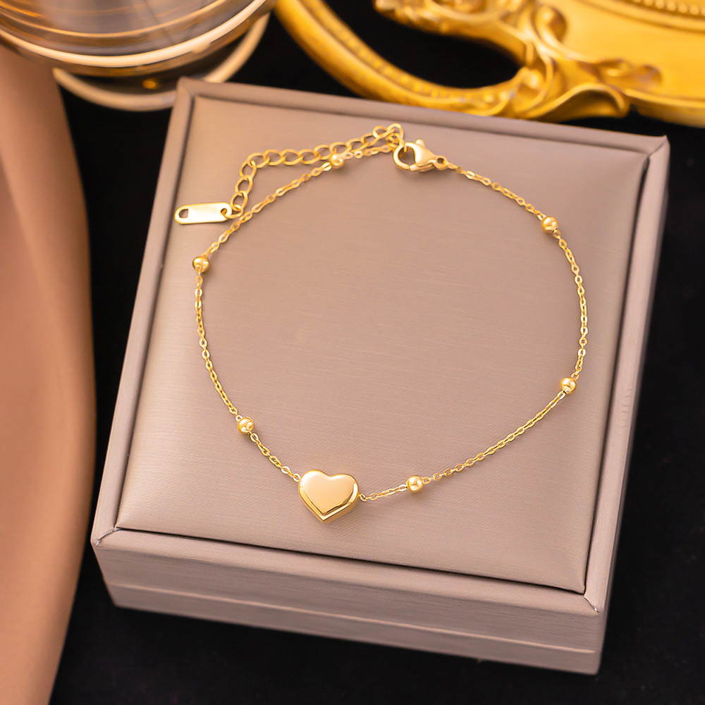 3:[JLB74] heart-shaped ball chain anklet gold