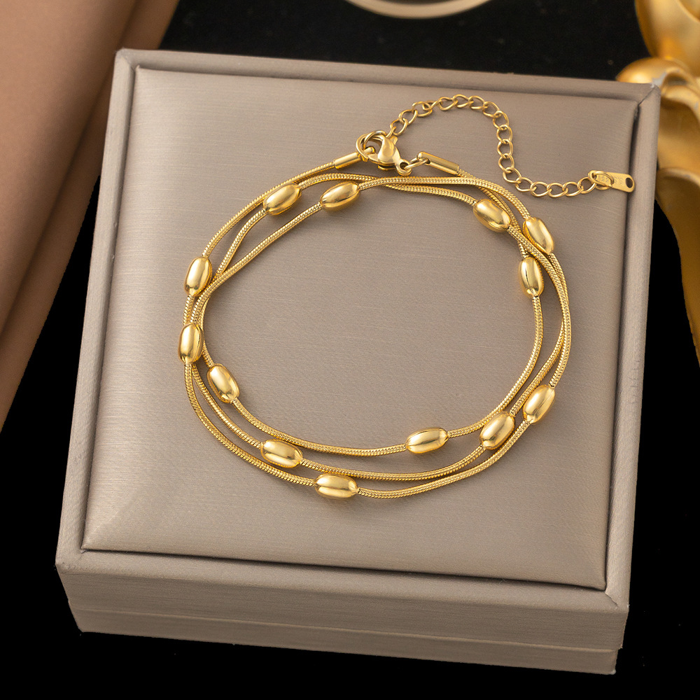 2:【sle70】oval bead snake chain bracelet gold