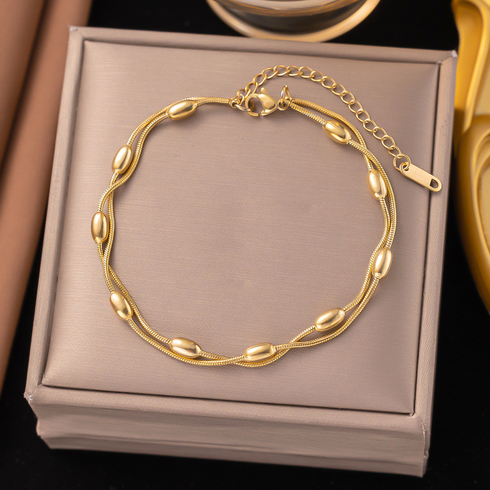 5:【jlb5029】oval bead snake chain anklet gold