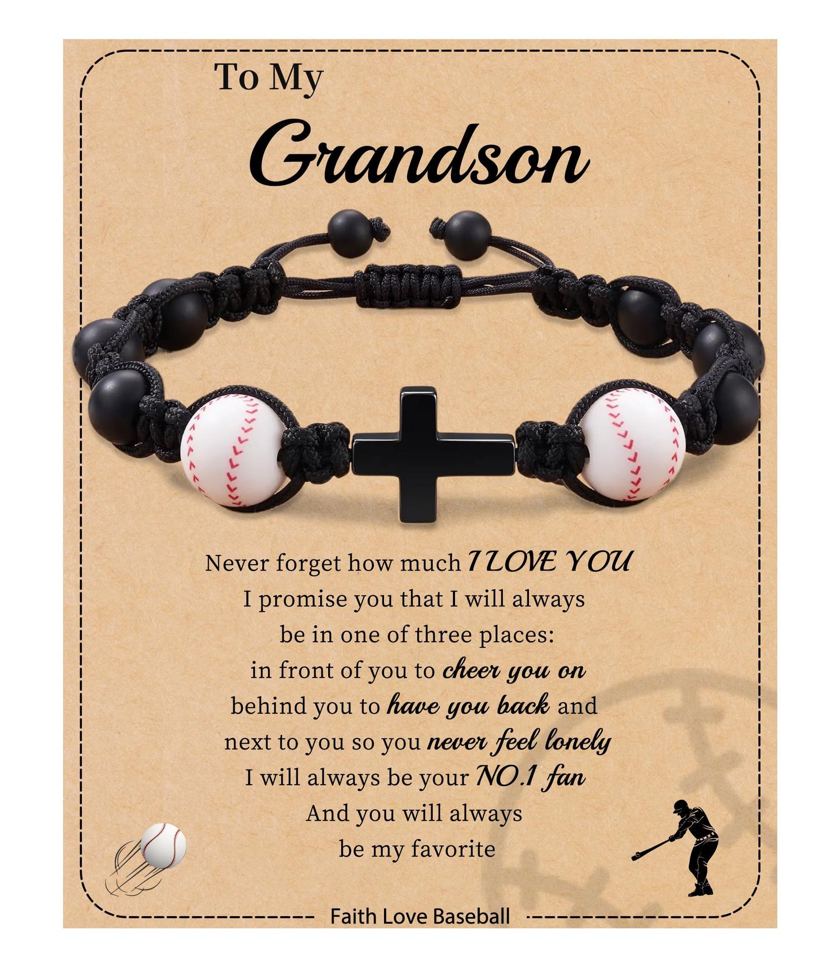9:To my grandson card   baseball cross bracelet