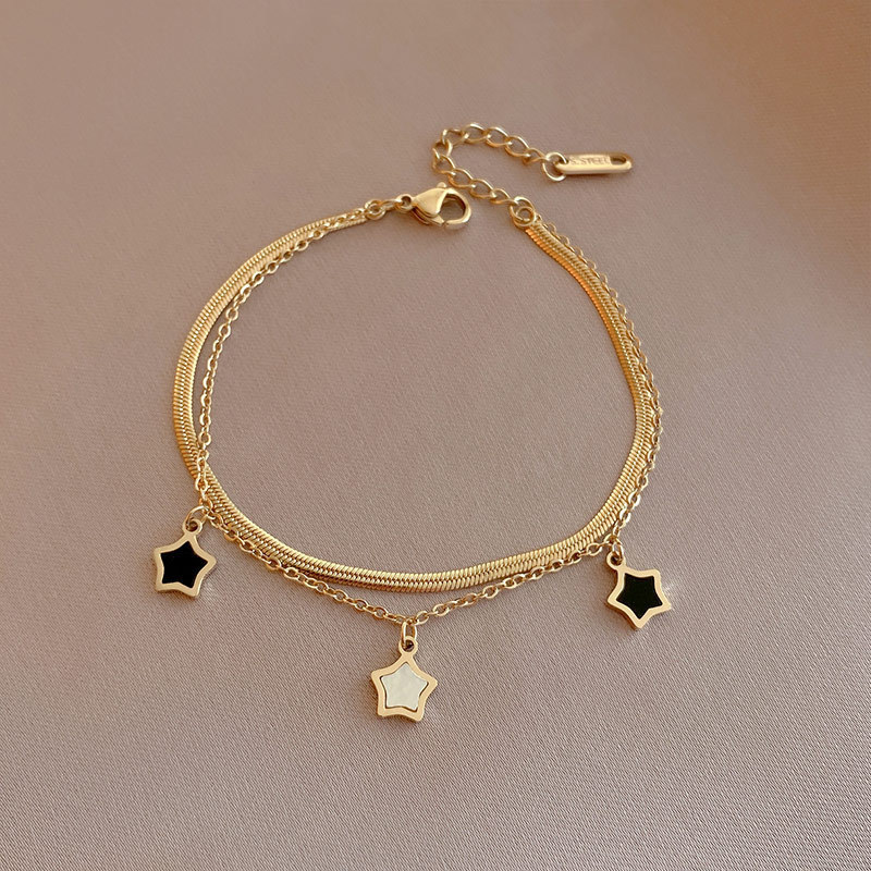 1:S677 five-pointed star black and white shell bracelet gold