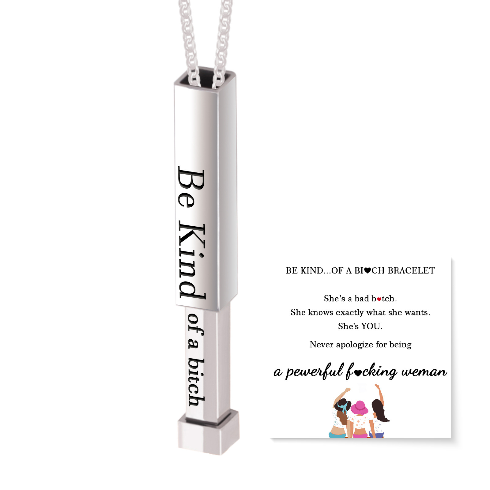 2:Steel Color Square Tube Be Kind Engraving Card