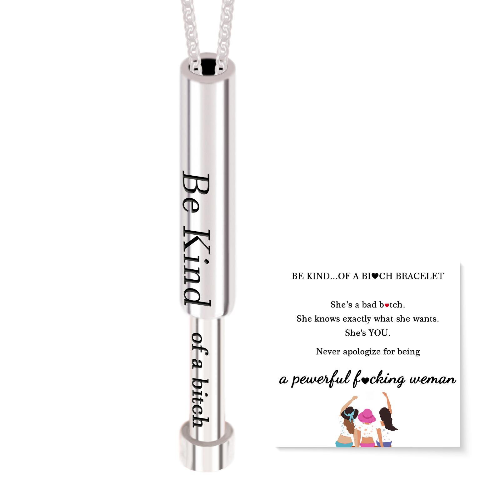 6:Steel Color Round Tube Be Kind Engraving Card