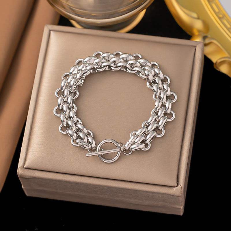 2:[SLE168] watch chain bracelet steel color