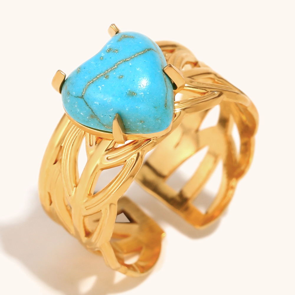Blue turquoise love open ring-gold