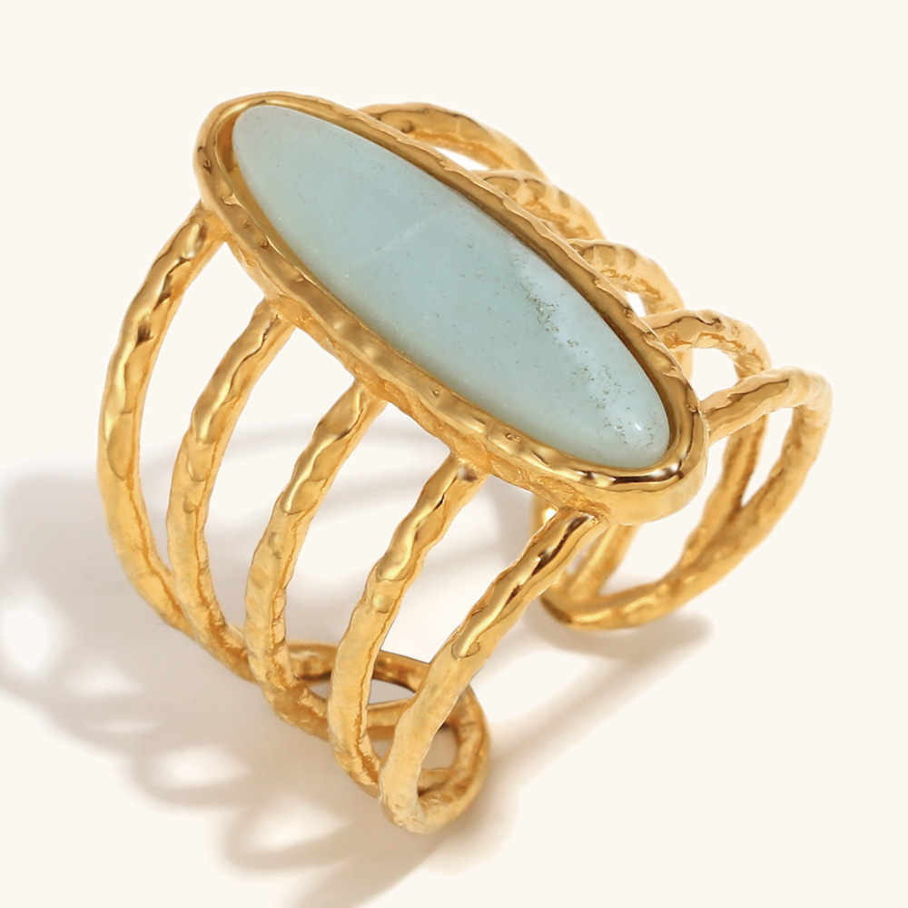 Long gemstone open ring-gold