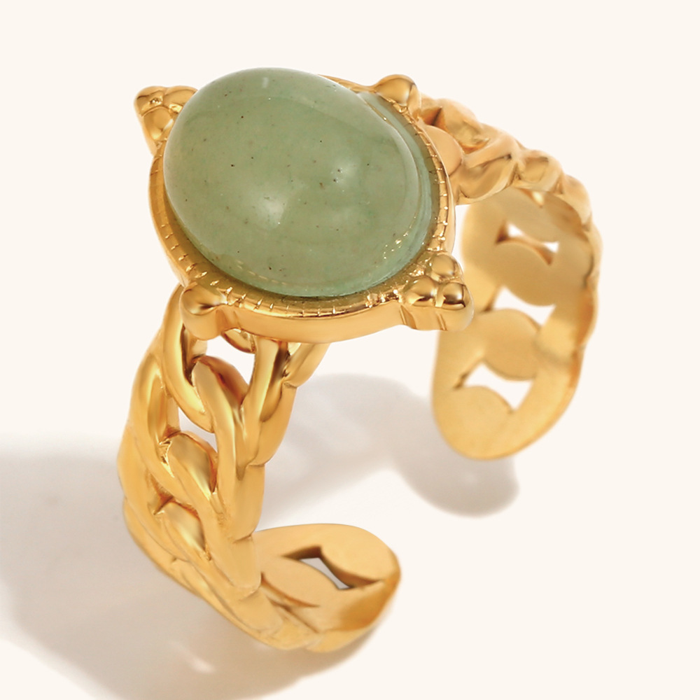 2:Green aventurine chain open ring-gold
