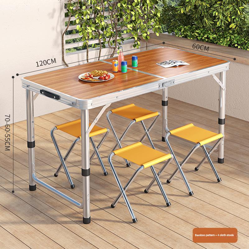 Round-tube walnut single table ( 4 cloth stools and adjustable height)