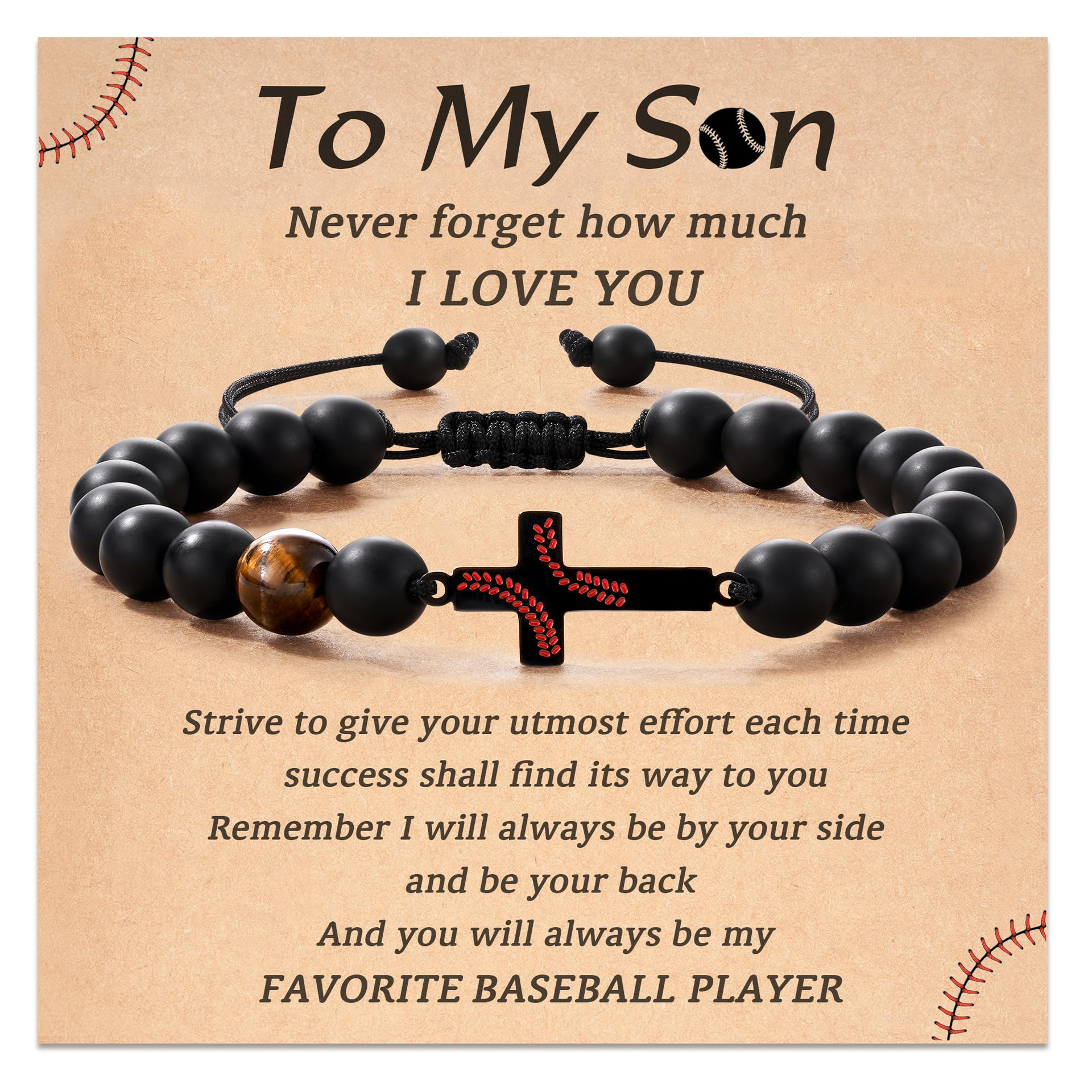 1:Baseball cross bracelet to my son card