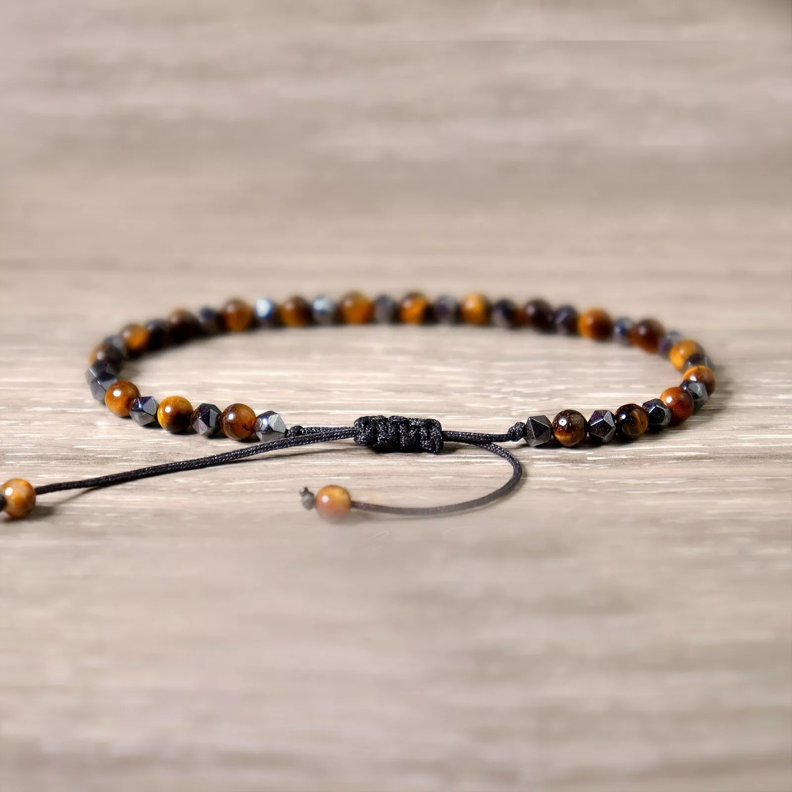 3:4mm tiger eye stone corner cut hematite bracelet