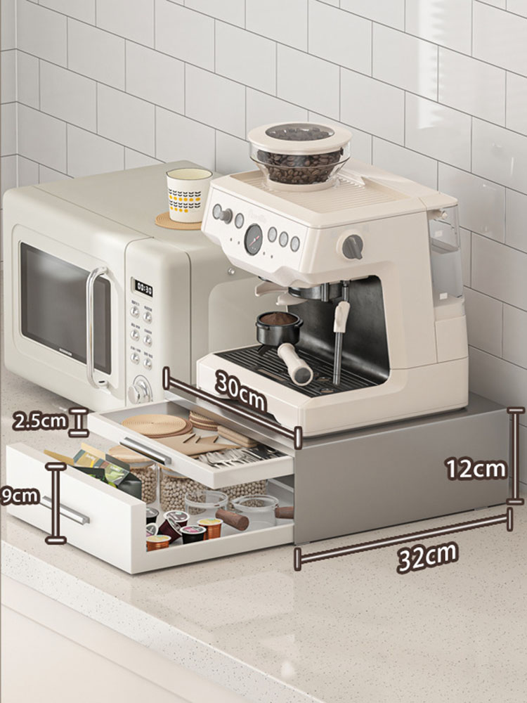 Double-layer small coffee machine rack [metal style gray and white]