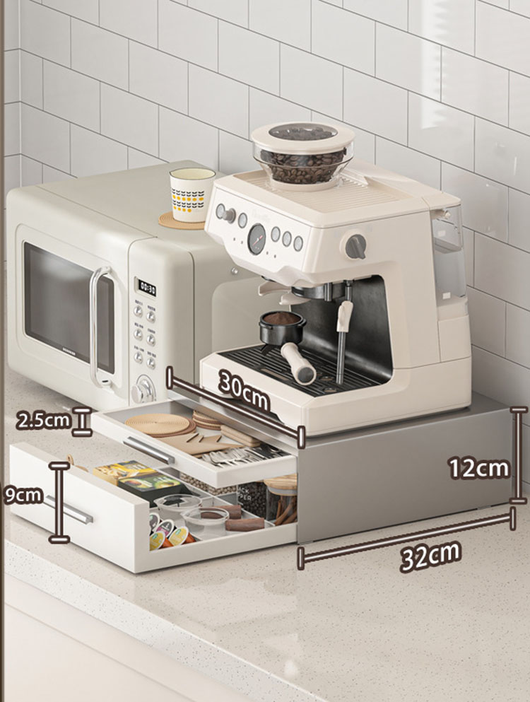 Double-layer small coffee machine rack [metal gray white] and 6 dividers