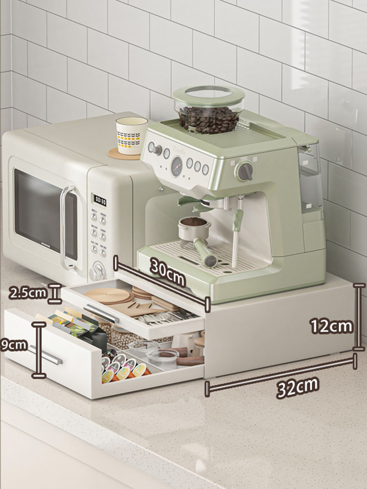 Double-layer small coffee machine rack [metal model all white] and 4 dividers