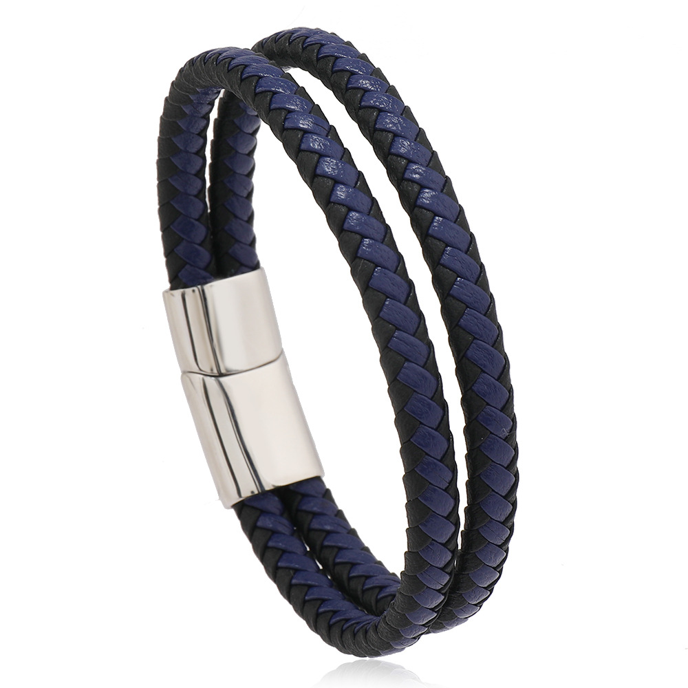 Silver buckle in blue leather 21CM