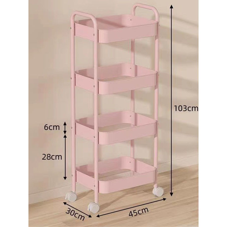 Four-tier upgraded girl Pink storage rack [Universal Wheel]