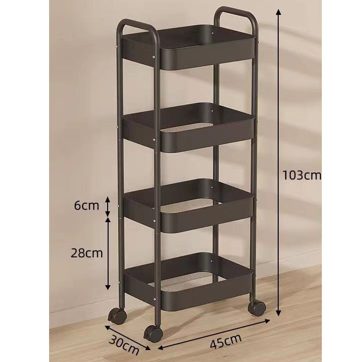Four-tier upgraded elegant Black shelf [Universal wheel]