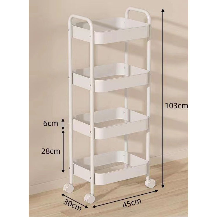 Four-tier upgrade Classic White Storage rack [Universal wheel]