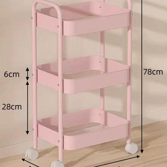 Three-tier upgraded girl Pink storage rack [Universal Wheel]