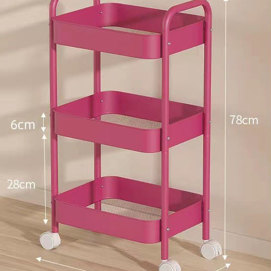 Three-layer upgraded dragon Fruit Pink storage rack [Universal wheel]