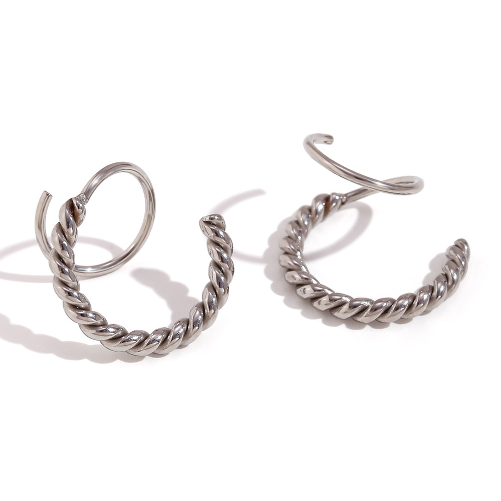 Stitching Twist Spiral Earrings-Silver
