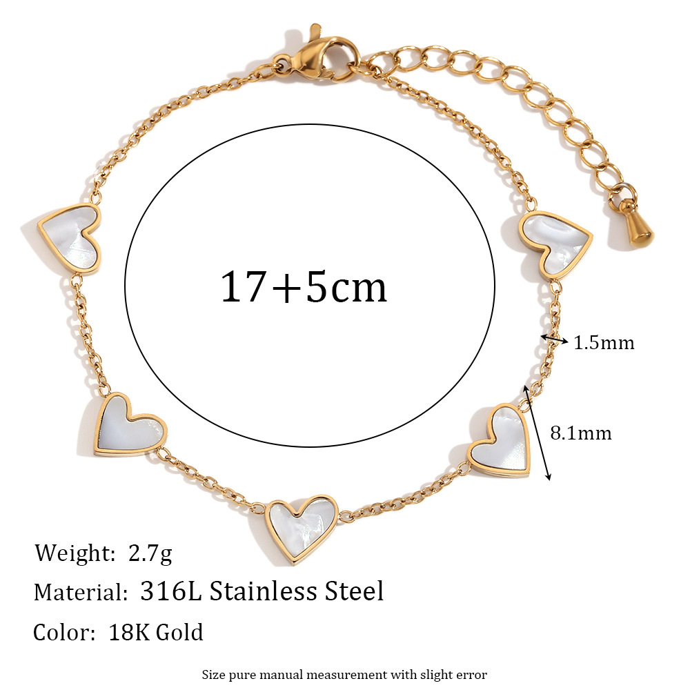 2:5 white shell peach heart bracelets-Gold