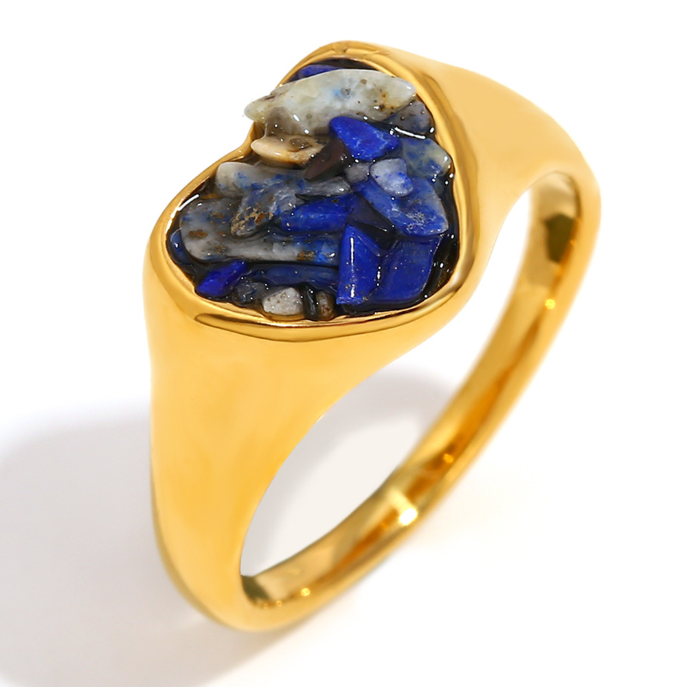 Blue crystal gravel adhered love ring-gold blue US