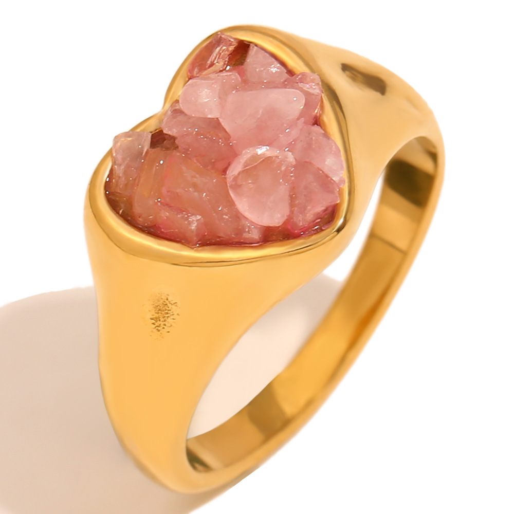 Pink gravel adhered love ring-gold powder US Size