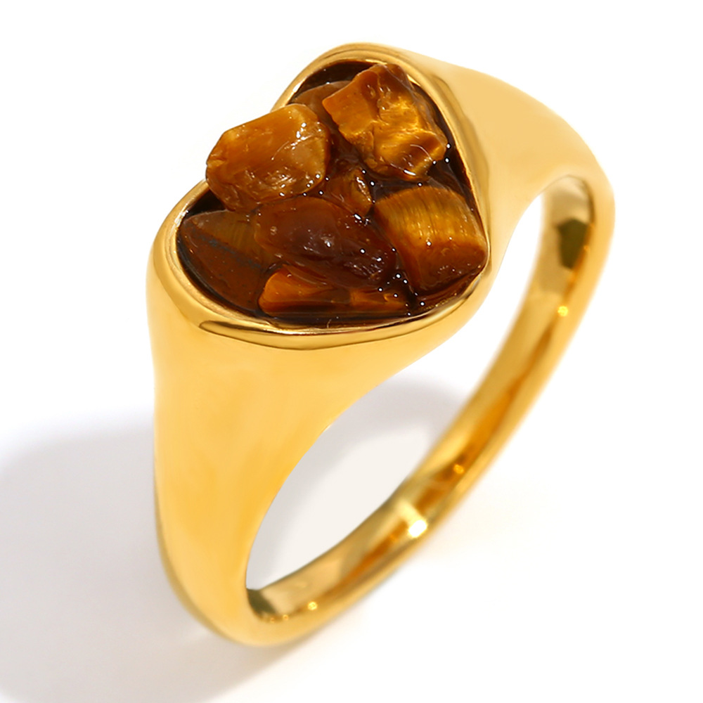 Tiger eye gravel adhesive love ring-gold red US Si