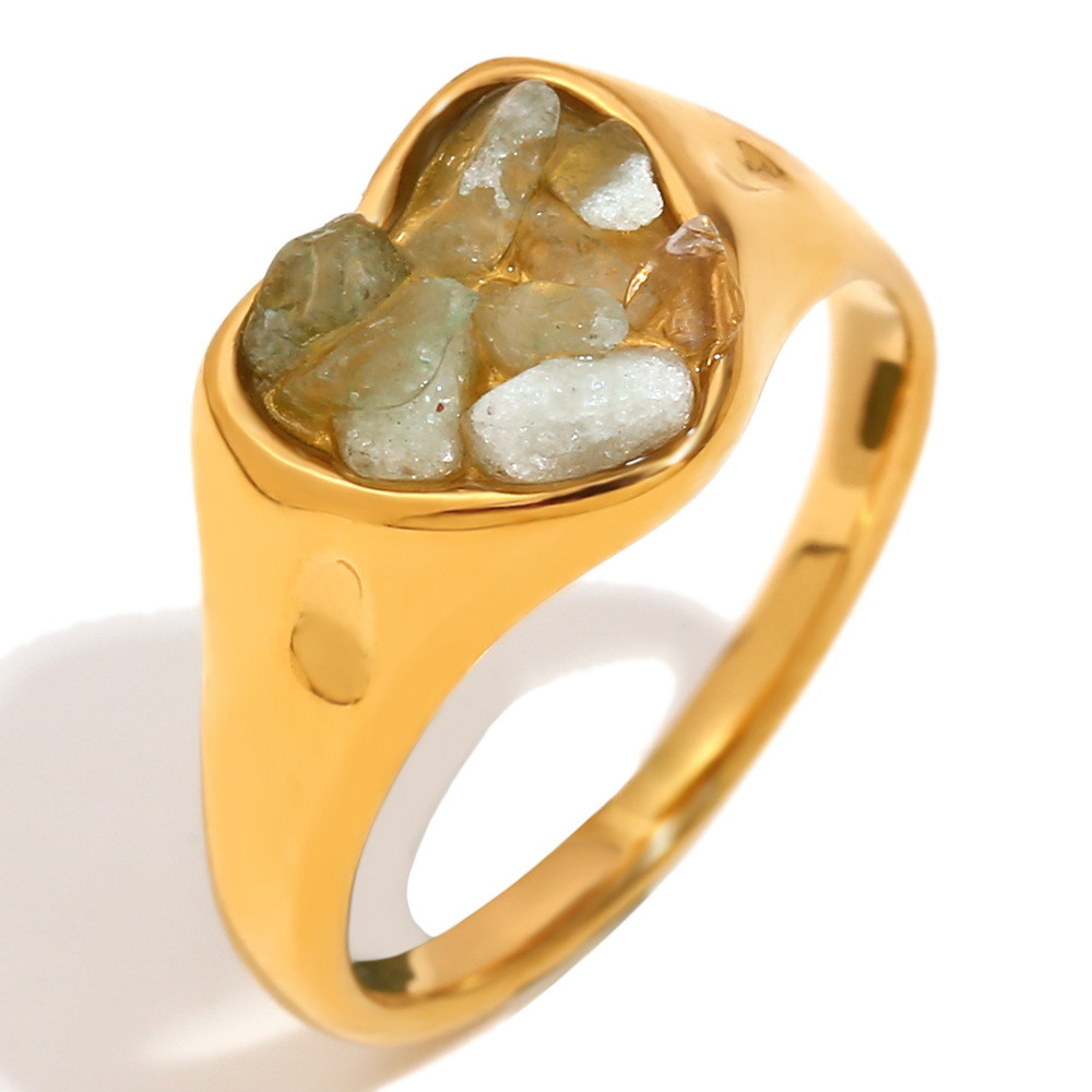 White jade gravel adhesive love ring-golden white