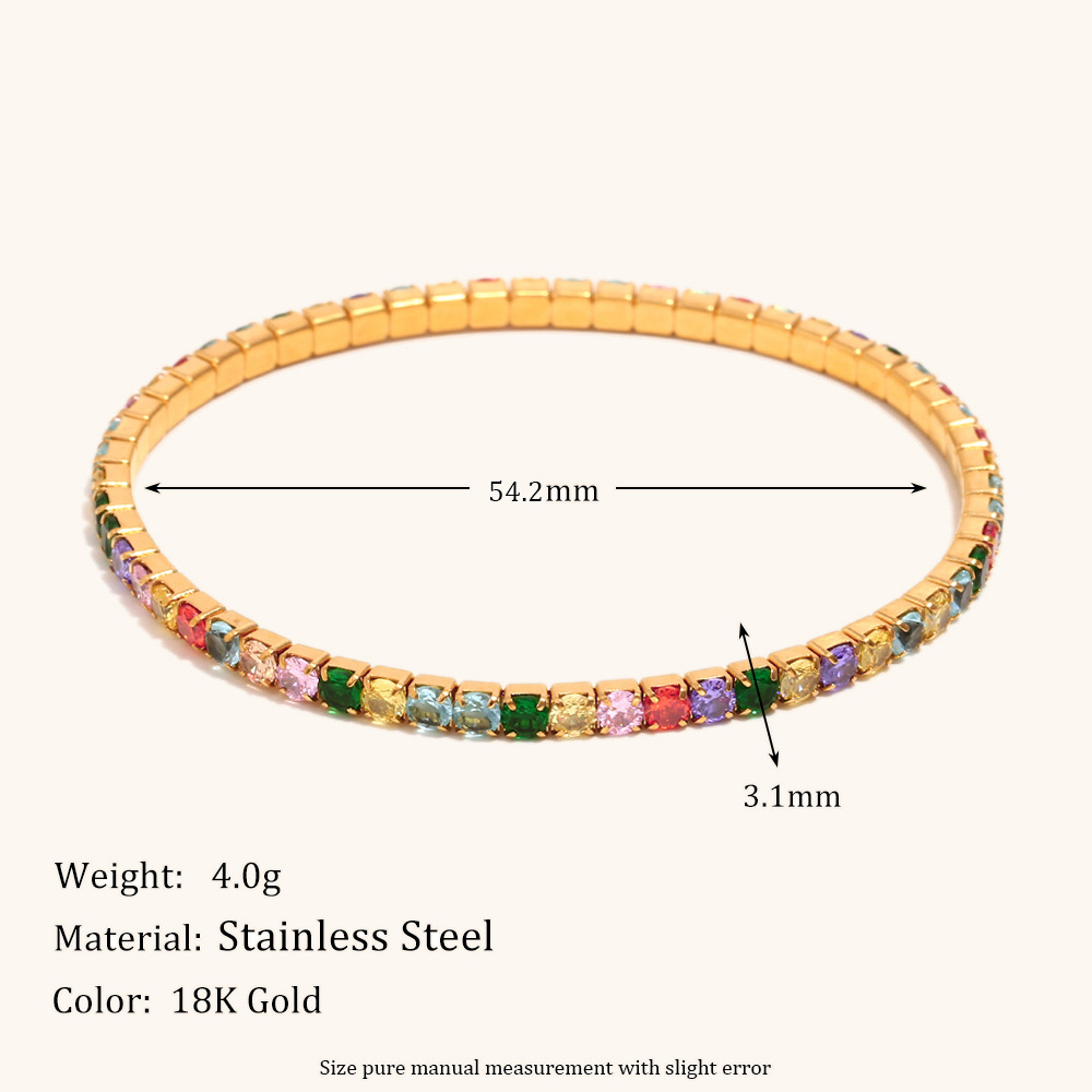1:3mm elastic colored zircon bracelet-gold