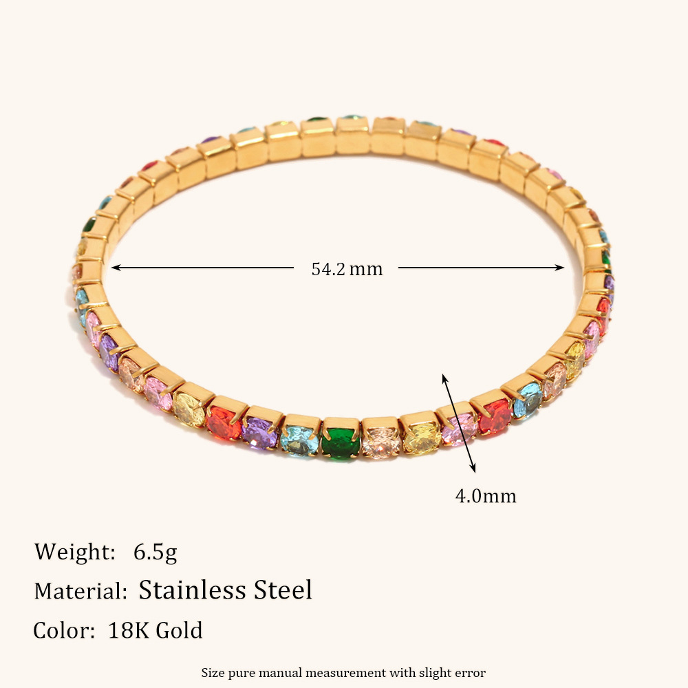 2:4mm elastic colored zircon bracelet-gold