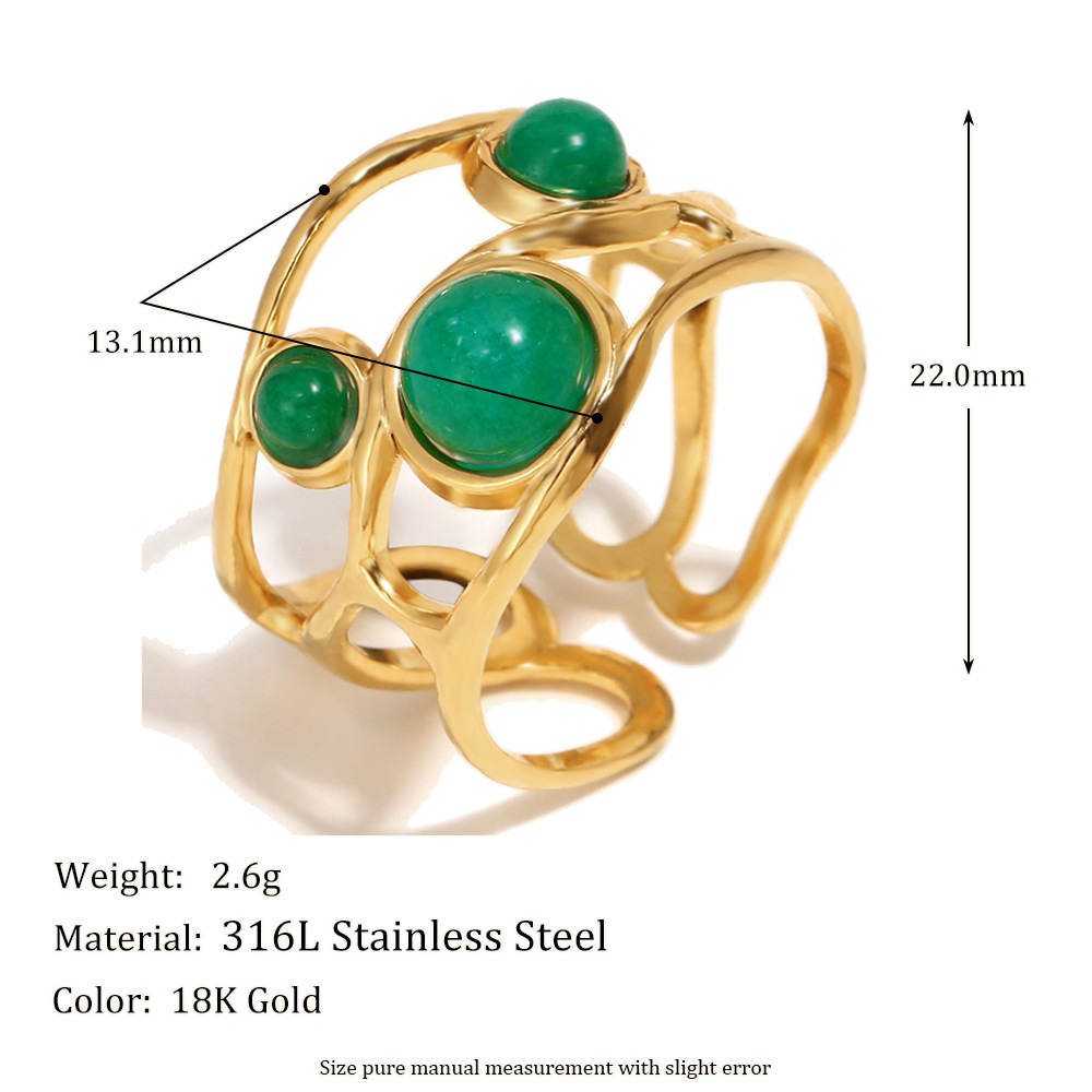 Emerald open ring-gold-dark green