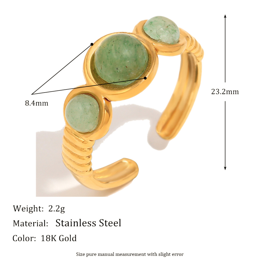 Three green aventurine open ring-gold