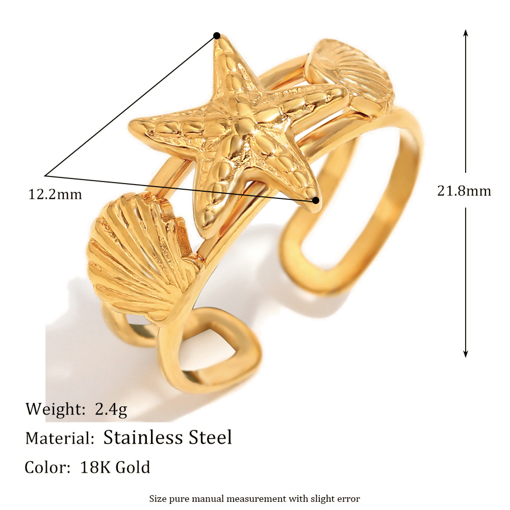 Starfish shell open ring-gold