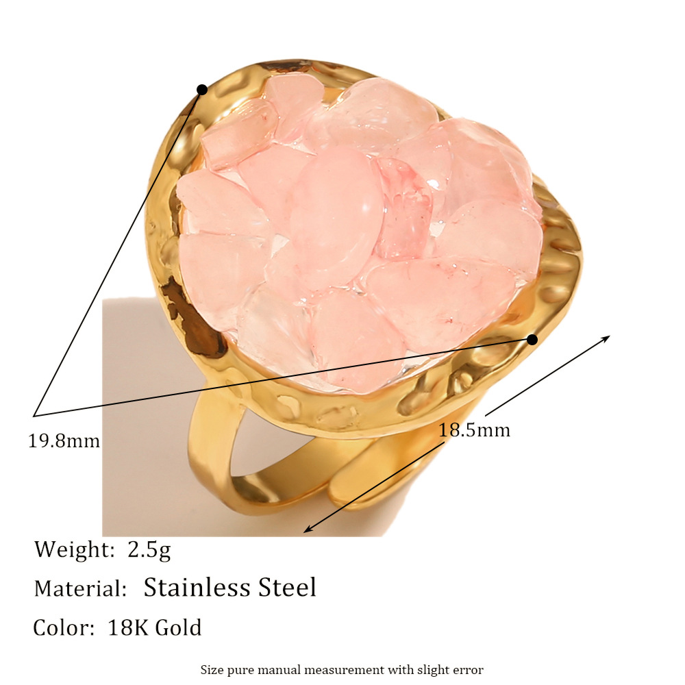 Pink gravel adhesive open ring-gold