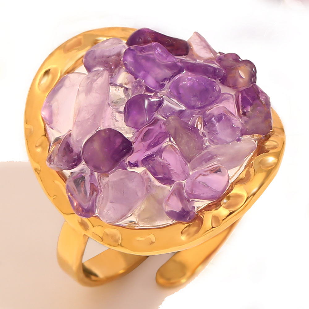 Purple gravel adhesive open ring-gold