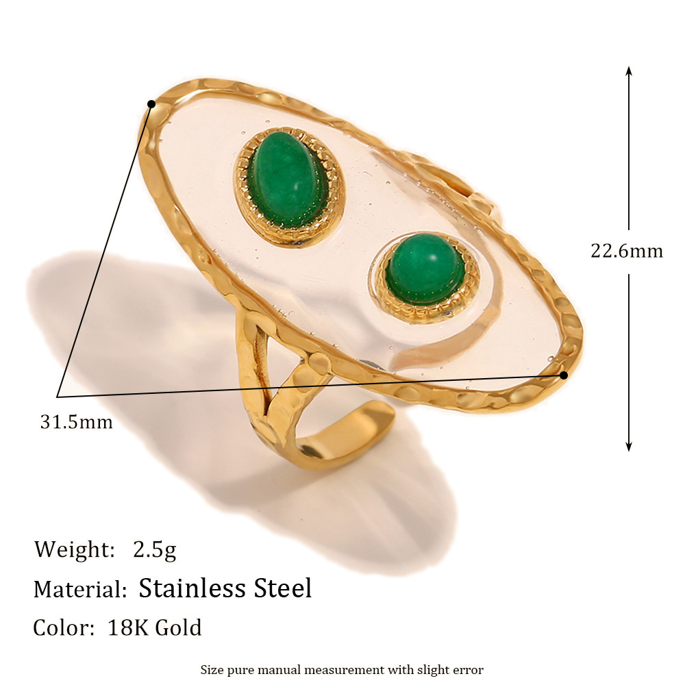 9:Acrylic transparent emerald open ring-gold