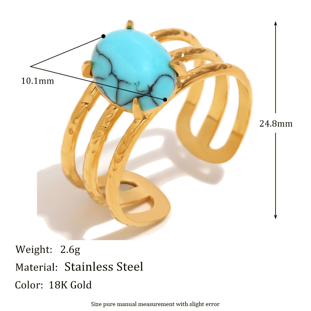 Blue turquoise double layer open ring-gold