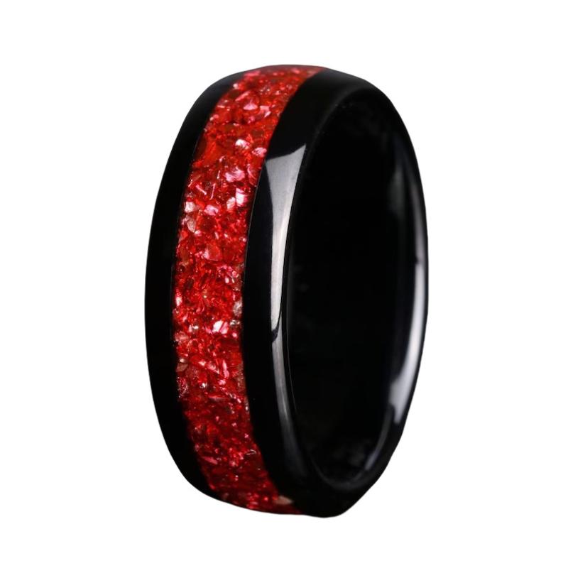 Black red fire stainless steel ring US Size #11