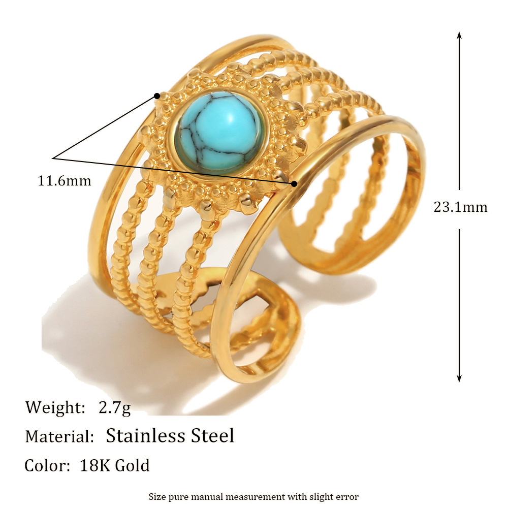 1:Blue turquoise open ring-gold