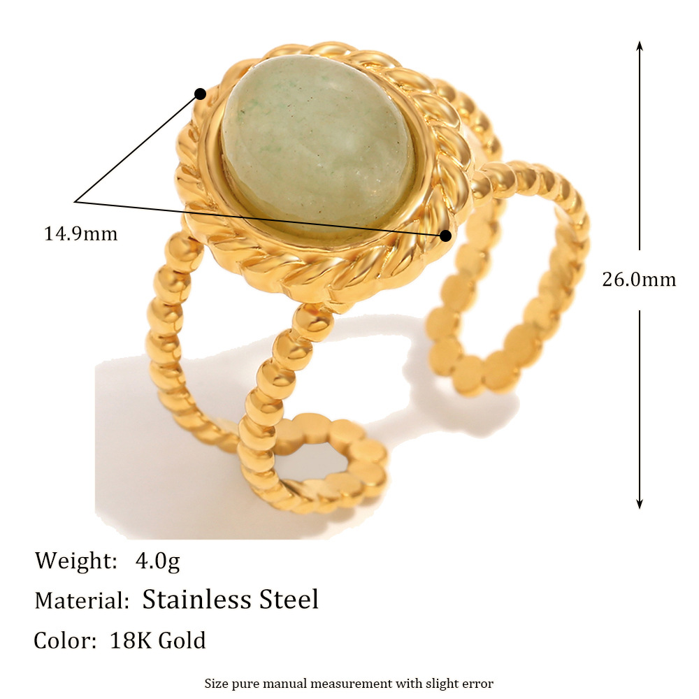 3:Green aventurine double layer open ring-gold