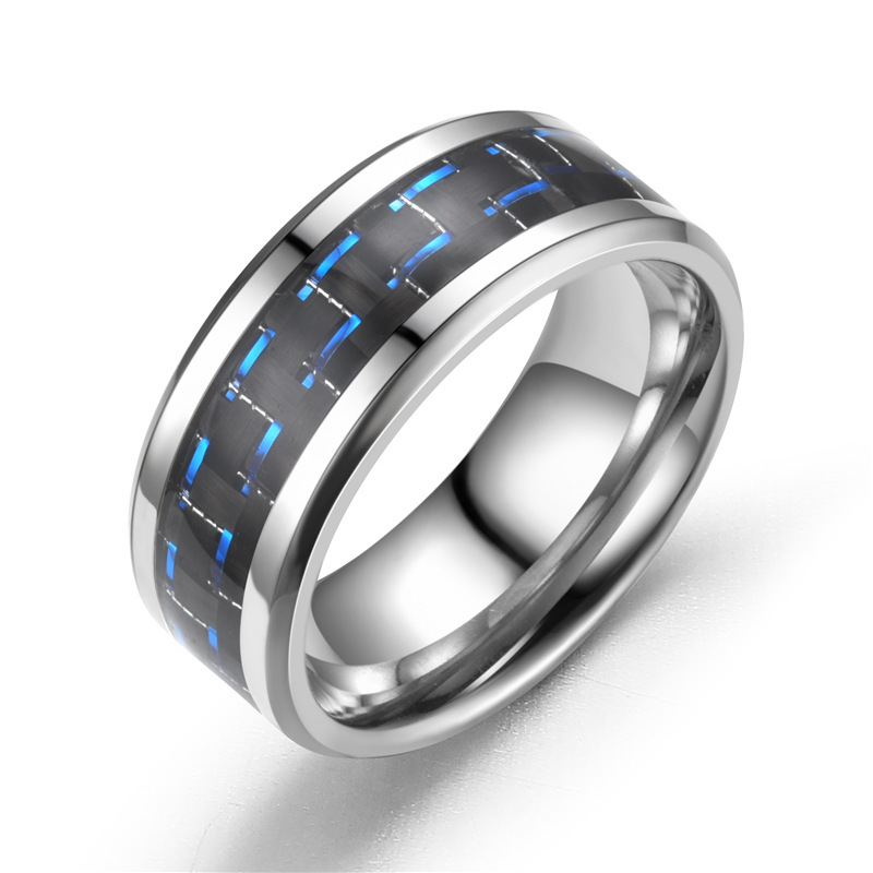 Blue titanium steel carbon fiber ring US Size #11