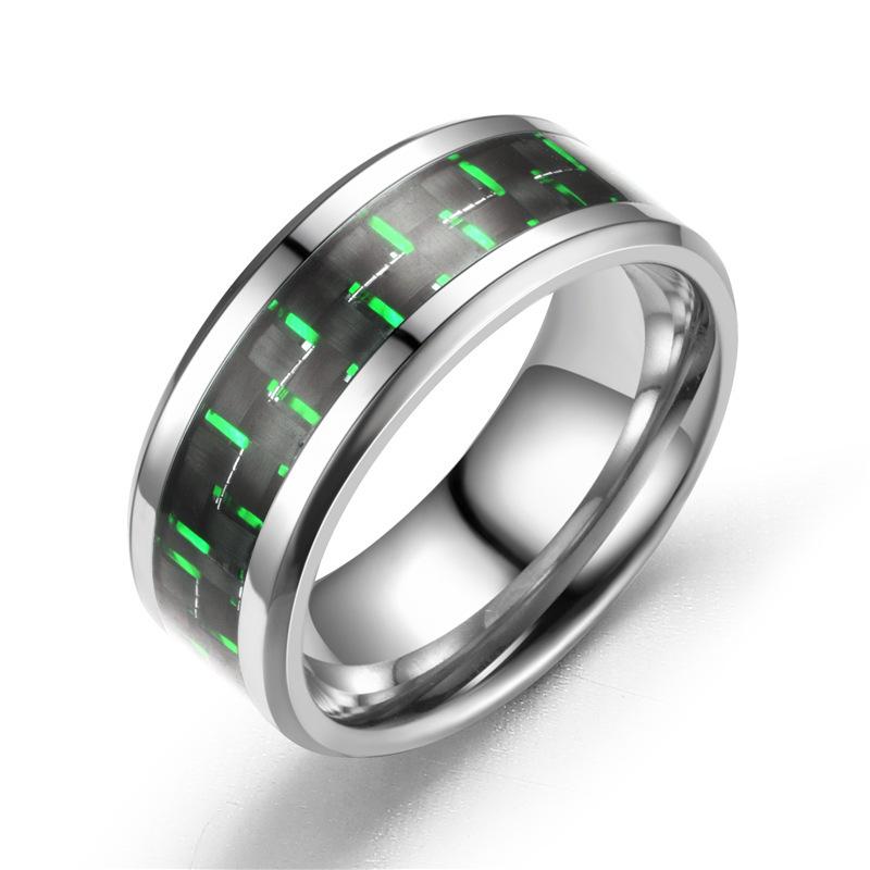 Green titanium steel carbon fiber ring US Size #10