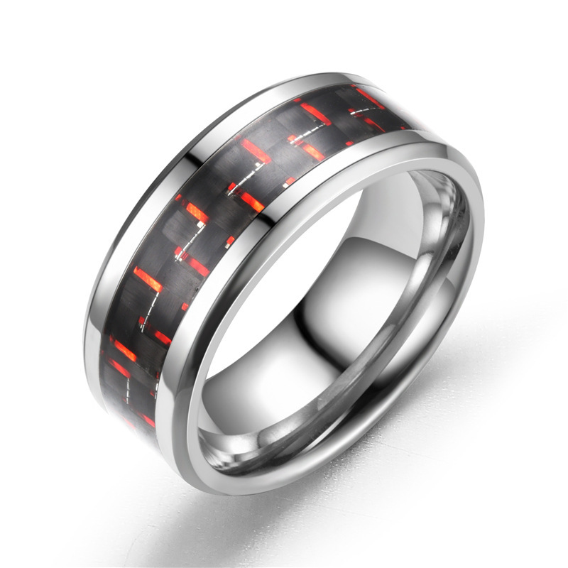 Red titanium steel carbon fiber ring US Size #6
