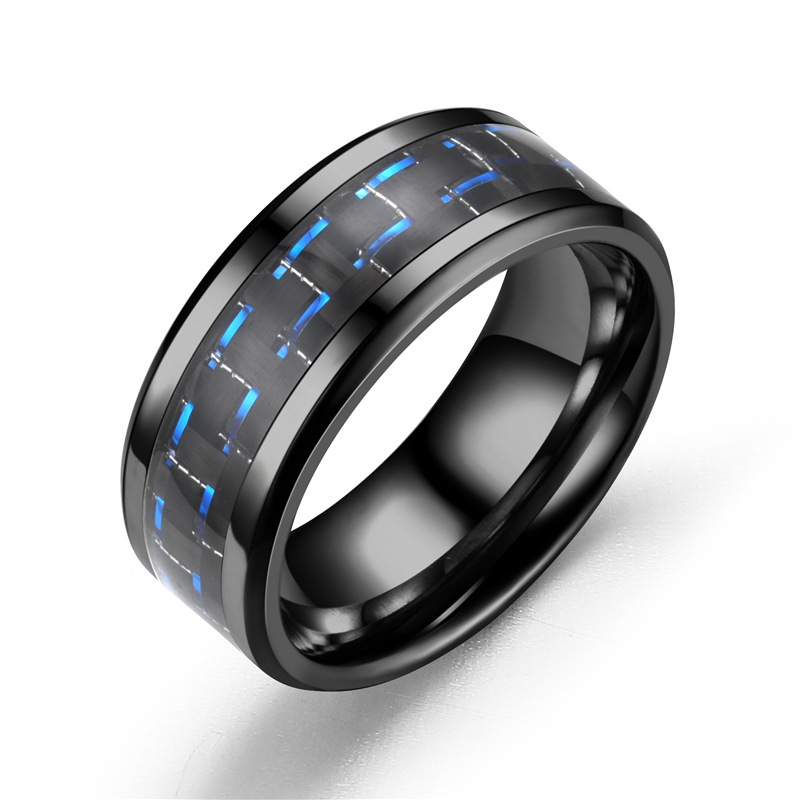 Blue black gold carbon fiber ring US Size #13
